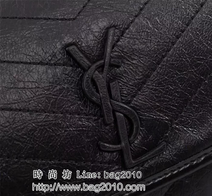 YSL聖羅蘭 專櫃對版爆款 爆裂抓皺皮黑色鏈條包 498895 YAS1130